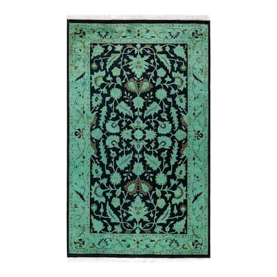 Overton Hand Knotted Wool Vintage Inspired Modern Contemporary Overdyed Black Area Rug - 3' 1" x 5' 2"