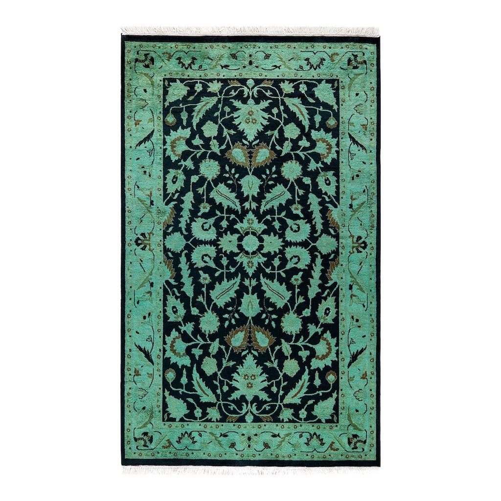 Overton Hand Knotted Wool Vintage Inspired Modern Contemporary Overdyed Black Area Rug - 3' 1" x 5' 2"