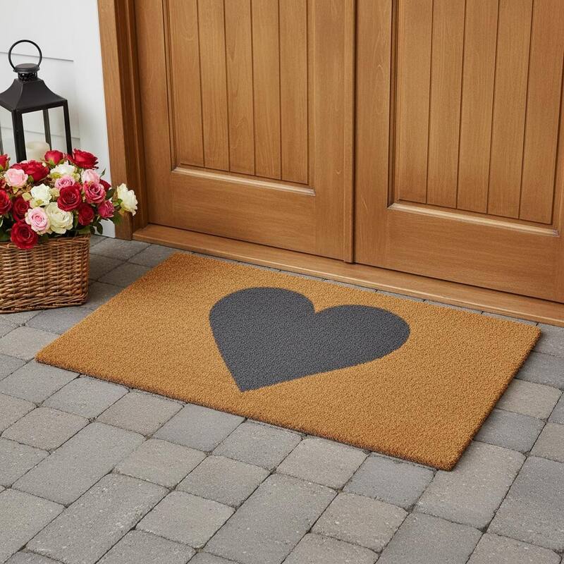HomeRoots 30" X 48" Brown And Gray Heart Outdoor Coir Door Mat - 30.00' X '48.00 - 30.00' X '48.00