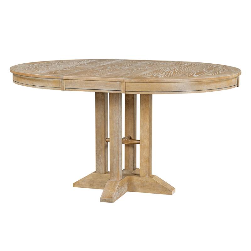 5-Piece Wooden Dining Table Set with Extendable Round Table & 4 Chairs