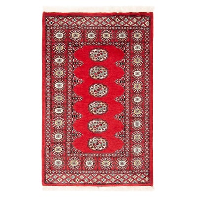 ECARPETGALLERY Hand-knotted Finest Peshawar Bokhara Red Wool Rug - 2'8 x 4'2
