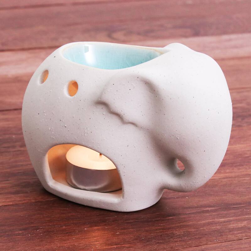 Novica Handmade Sand Elephant Ceramic Oil Warmer
