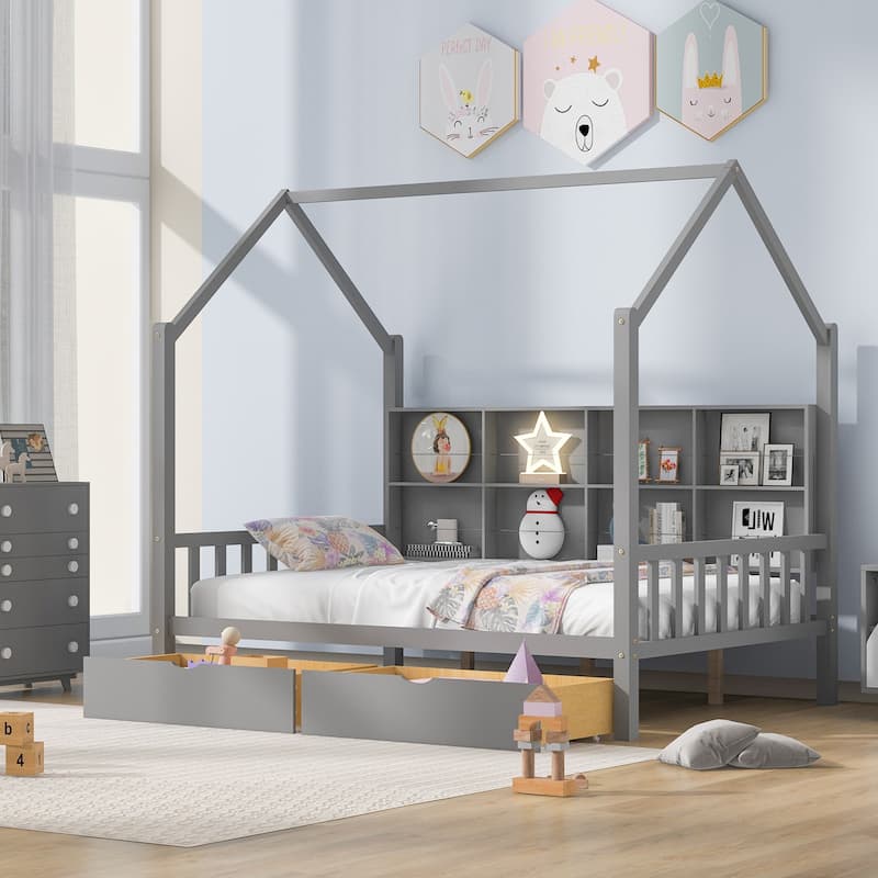 Kids Bed with Storage Shelf