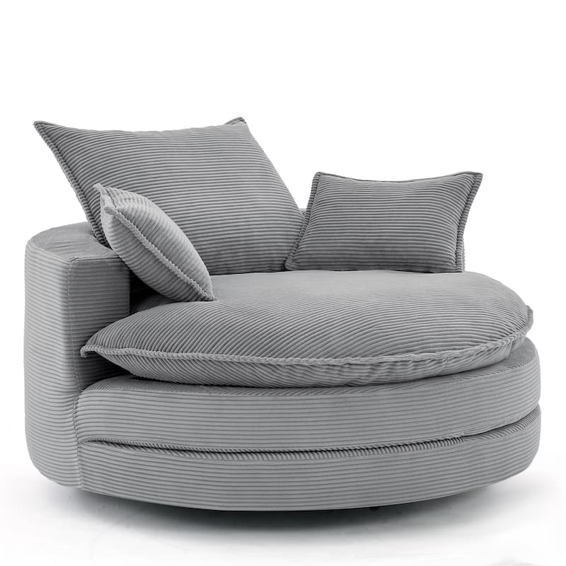 Roomfitters Swivel Barrel Chair with Dual-Layer Cushion and 3 Pillows, Comfy Accent Chair for Home or Office