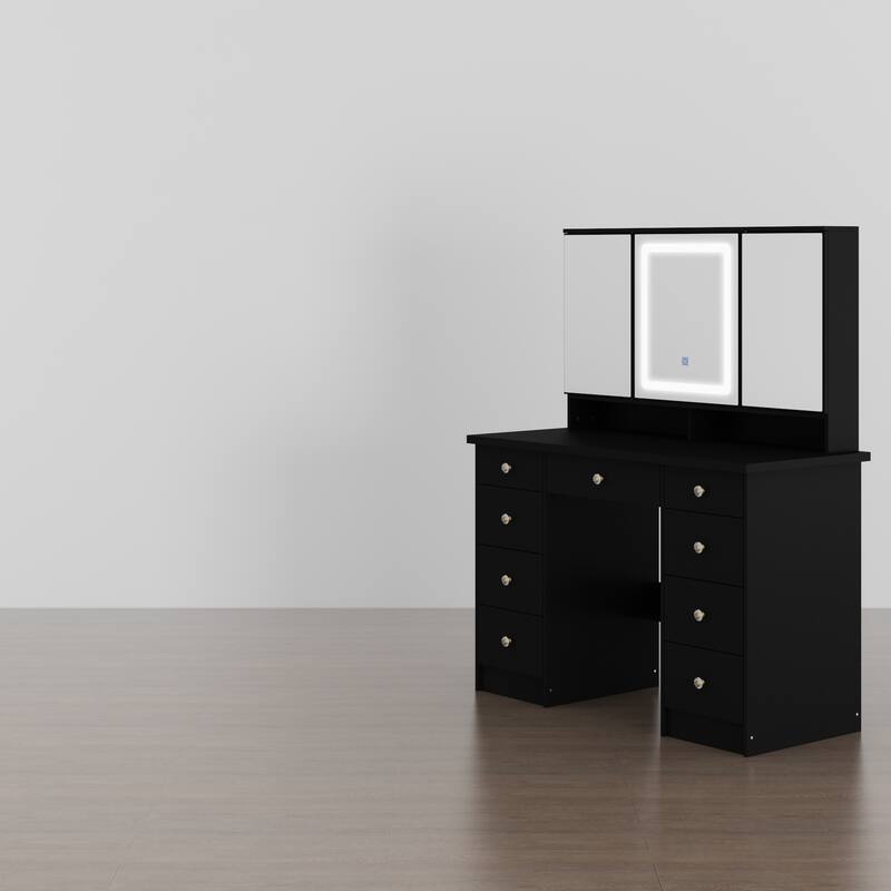 Vanity Desk with Mirror and Lights, Large Makeup Vanity Dressing Table