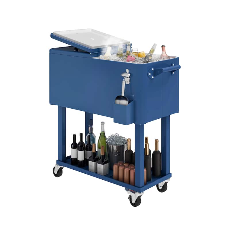 80 Quart Patio Cooler Cart With Bottle Opener Drainage - N/A
