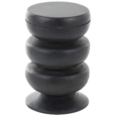 Wood Geometric Handmade Carved Bubble Inspired Side End Accent Table - Black - Roche River Decor