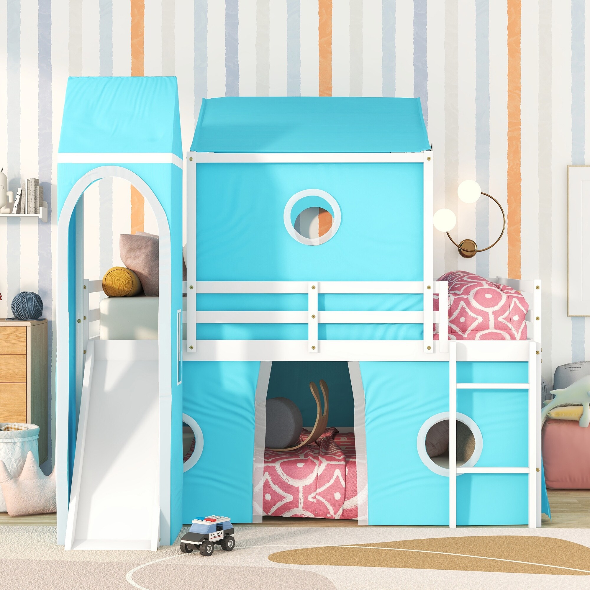 Bunk bed with top tent and slide