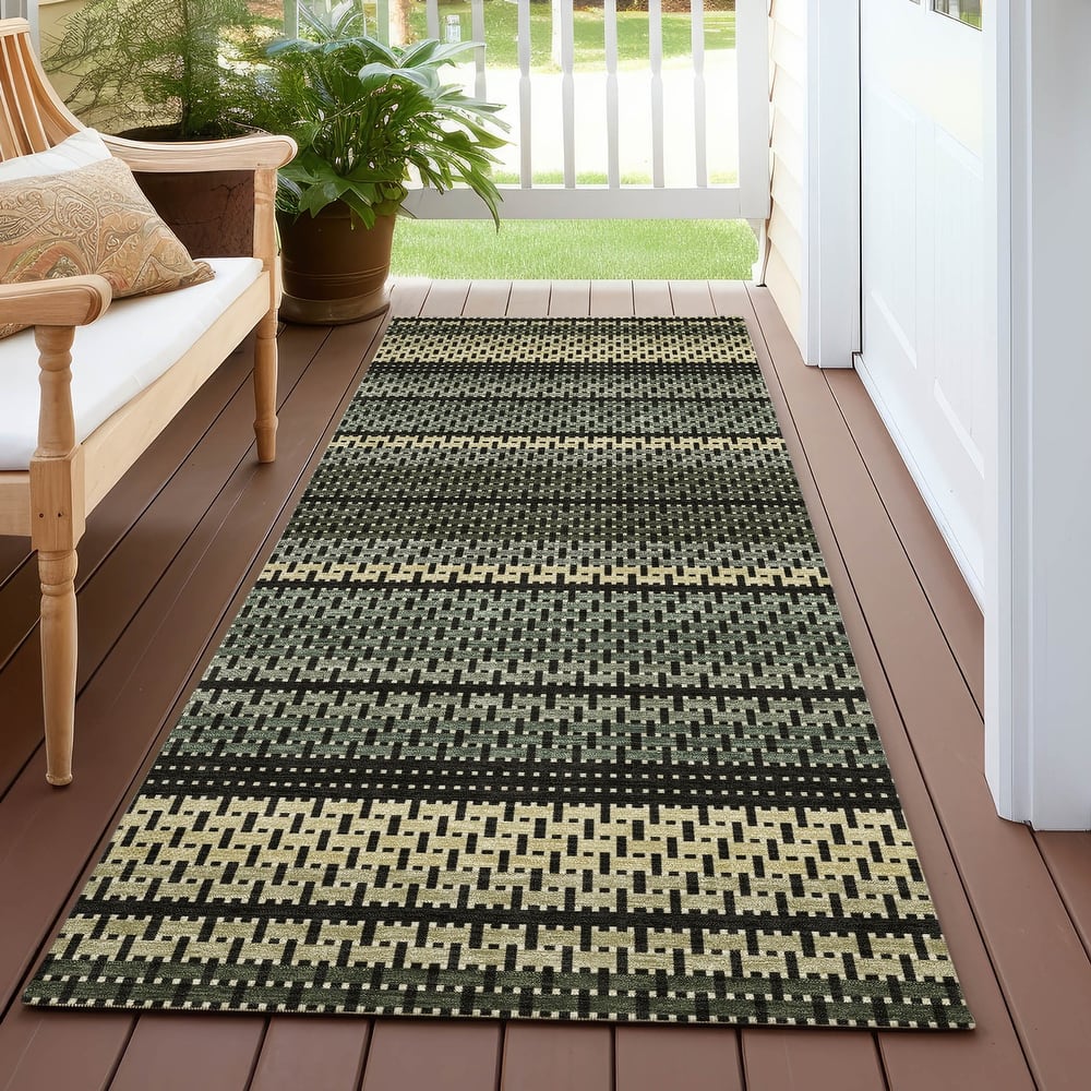 Machine Washable Indoor/ Outdoor Boho Stripe Chantille Rug