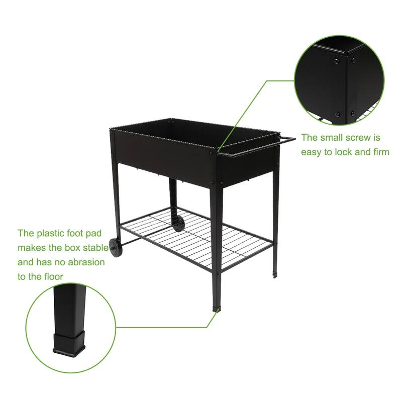 38"Planting Box Raised Garden Beds With Wheels Black