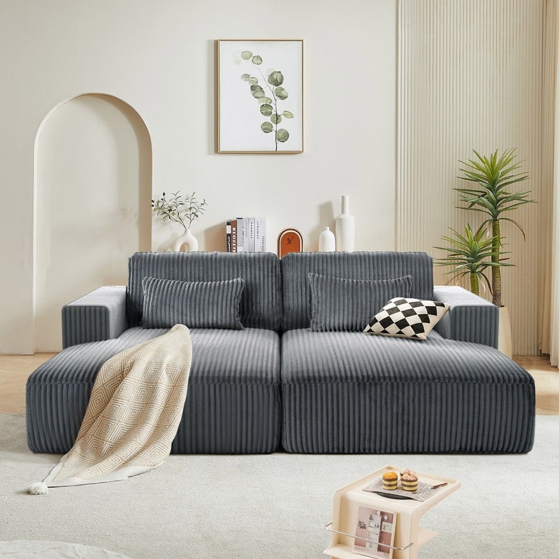 Cascade 2 - Piece Corduroy Sleeper Sofa Bed Double Lounge Chaise with 2 Pillows - Grey