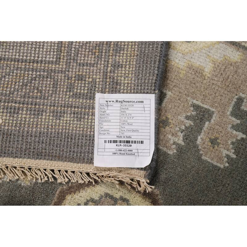 Gray Oushak Indian Area Rug Hand-Knotted Wool Carpet - 9'0"x 11'8"