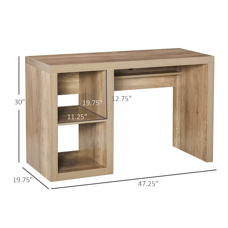HOMCOM Rectangle Computer Desk with Thick Board and Display Shelves for Home Office Table Workstation
