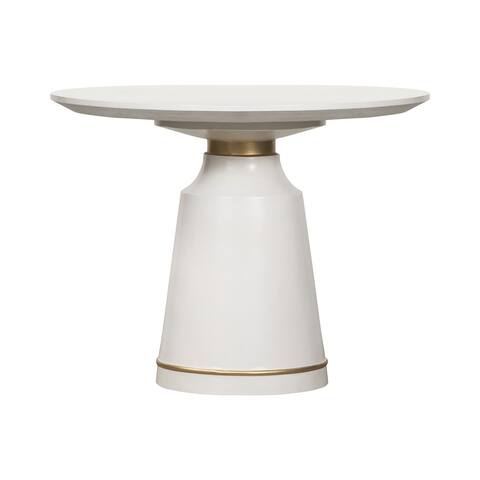 Round Top Concrete Table with Pedestal Base, White and Bronze