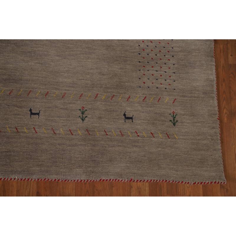 Tribal Brown Gabbeh Oriental Area Rug Hand-Knotted Wool Carpet - 7'1" x 9'9"