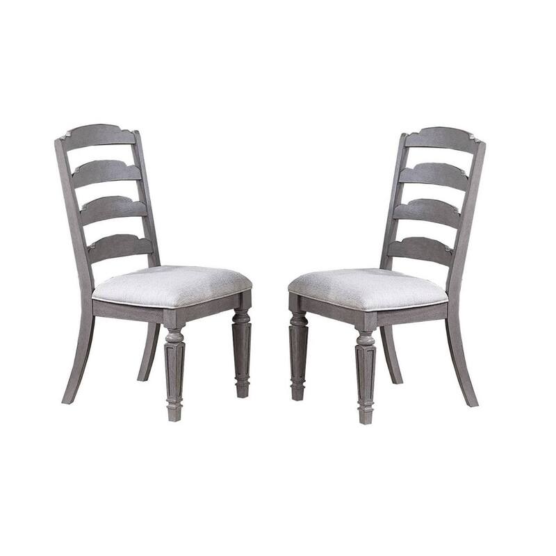 Classic Design 2pc Side Chairs Ladder Back Cushion Seat - Light Grey