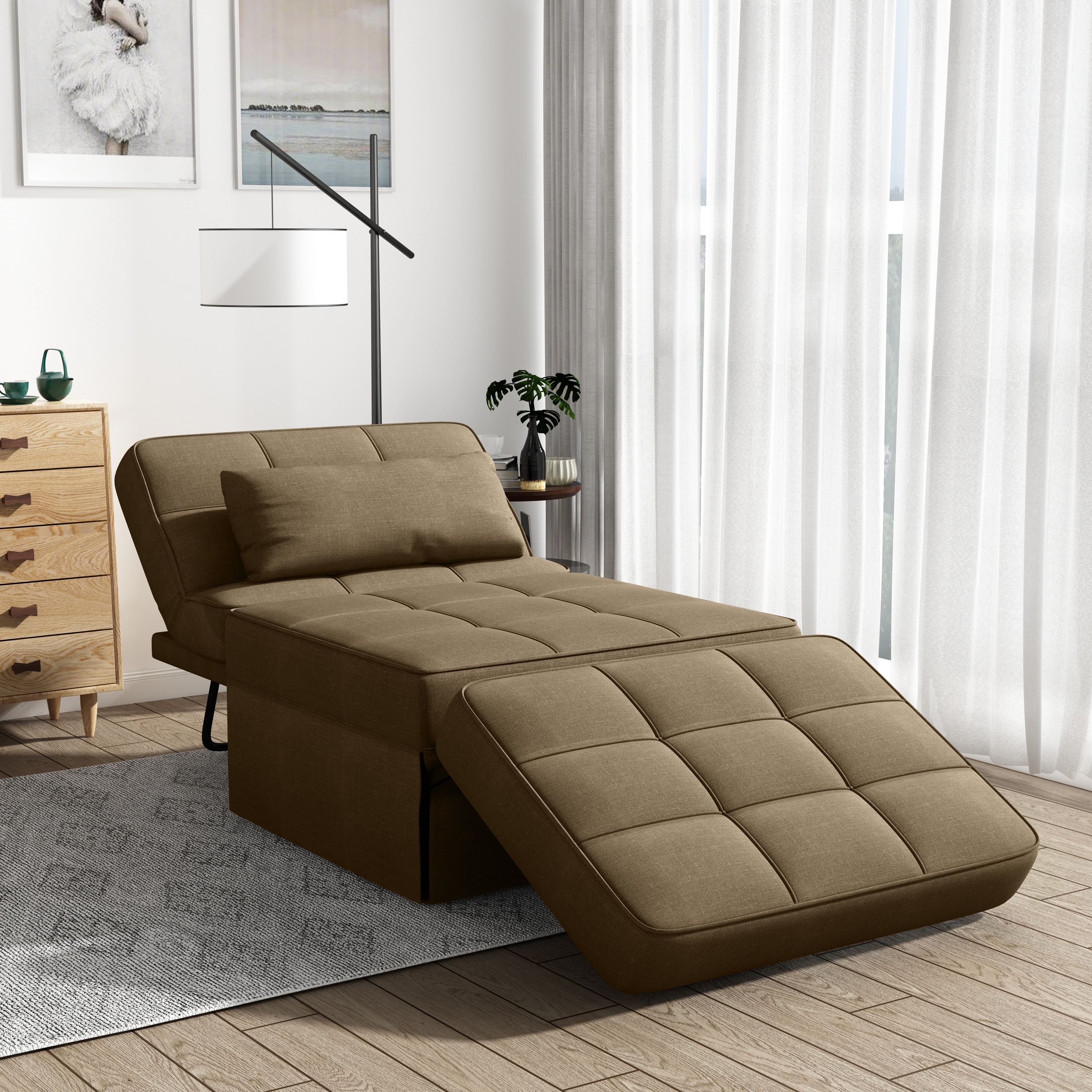 4-in-1 Convertible Sofa Bed Ottoman - Folding Linen Futon Chair With Adjustable Backrest For Apartment, Dark Grey