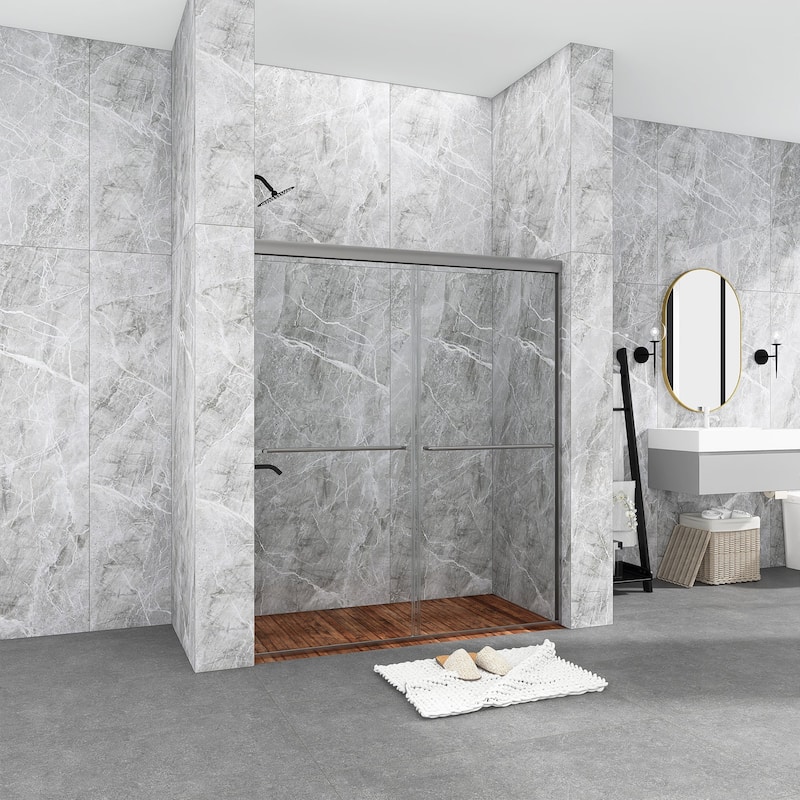 48/54/60 Inch Double Sliding Framed Shower Door with Clear Tempered Glass