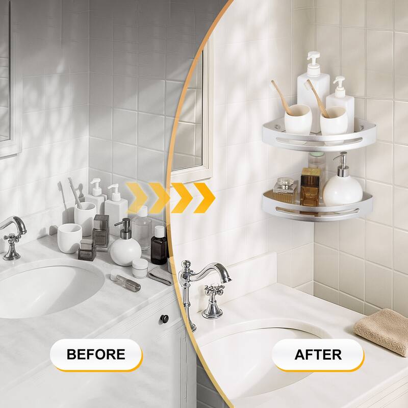 WOWOW 12.7 in. W x 9 in. D x 4 in. H Double Bathroom Corner Shelf