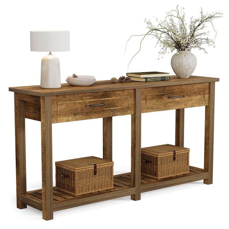 Console Table with Drawers & Storage Shelf, Long Entryway Table, Sofa/Couch Table for Living Room, Hallway, Entrance, Foyer