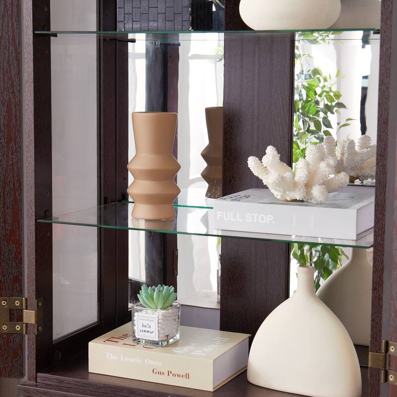 Lighted Glass Curio Display Cabinet: Wood Frame, Wine/Toy Storage - For Living Room/Kitchen, Bulb Included