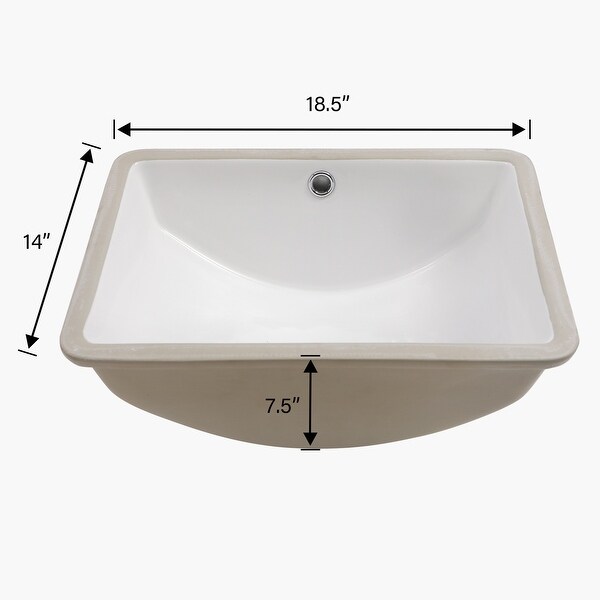 White Ceramic Rectangular Undermount Bathroom Sink with Overflow