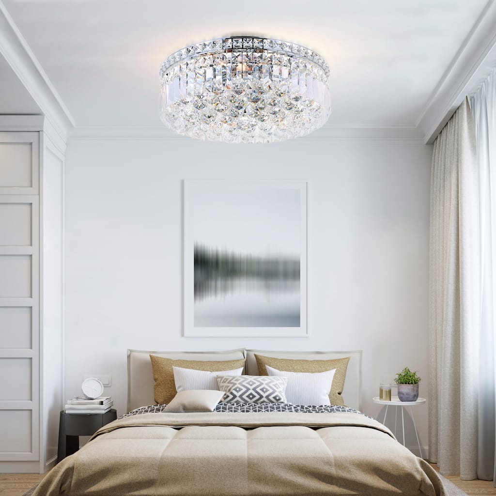CWI Lighting Colosseum 4 Light 14in Chrome Flush Mount with Crystals