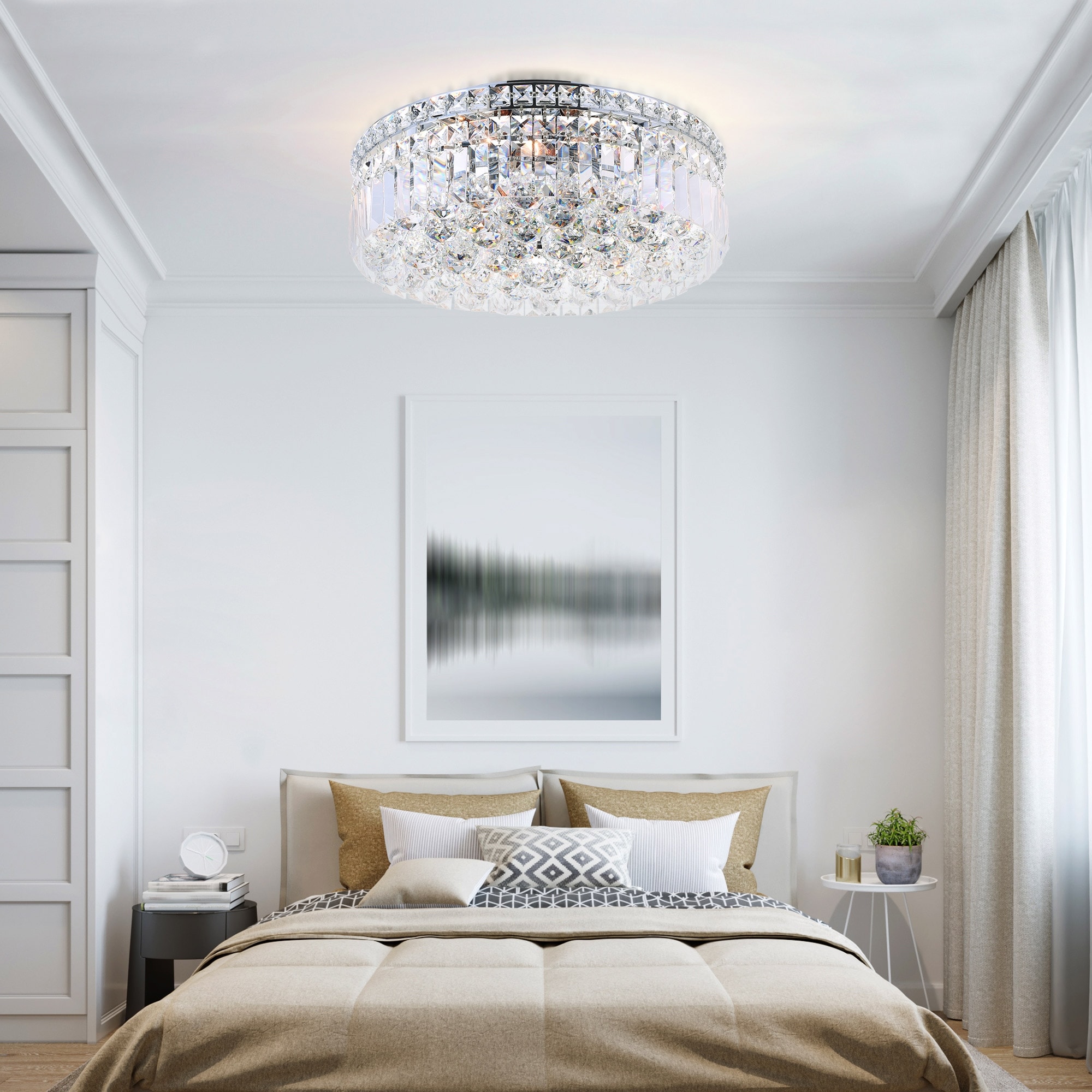CWI Lighting Colosseum 4 Light 14in Chrome Flush Mount with Crystals