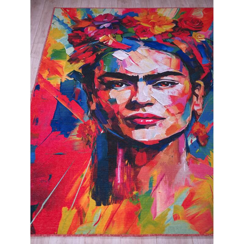 Frida Kahlo X Exquisite Rugs Handmade Polyester in Red/Multi Area Rug