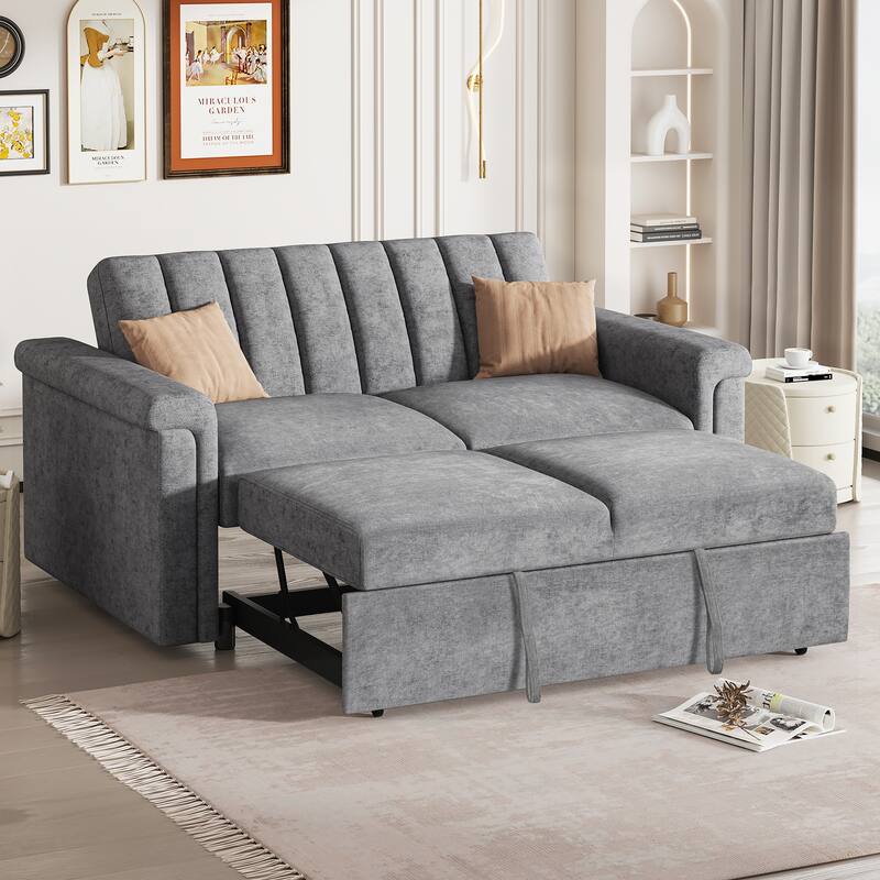 2-in-1 Loveseat Sleeper Recliner Sofa, Convertible Lounge Couch Pull Out Sofa Bed with Vertical Striped Backrest