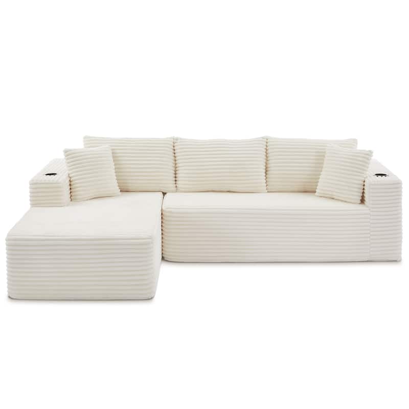 Upholstered L-Shaped Full Foam Sectional Sofa Couch Chaise with Pillows, No Assembly Required