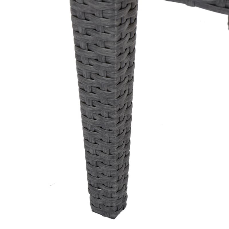 Annie Outdoor Square Accent Table, Tempered Glass, 20 Inch Gray Wicker
