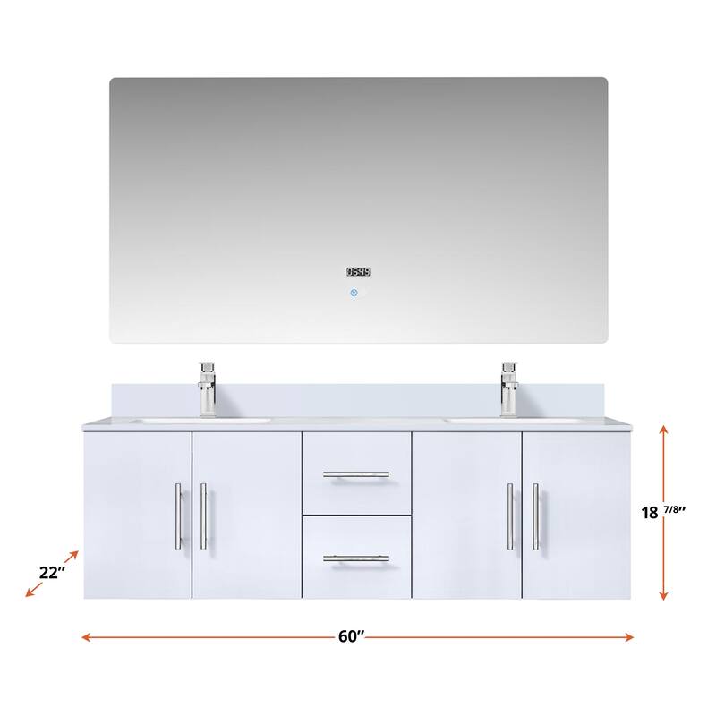 Geneva 60 in. W x 22 in. D Dark Grey Double Bath Vanity and White Quartz Top