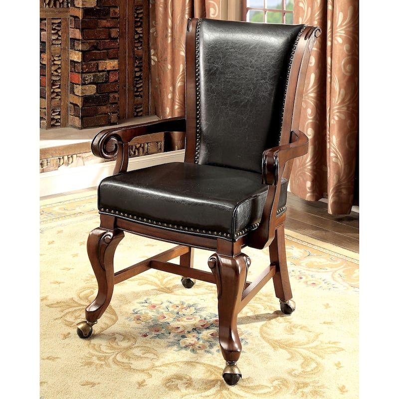 Furniture of America Frankline Traditional Faux Leather Wheeled Arm Chairs (Set of 2)