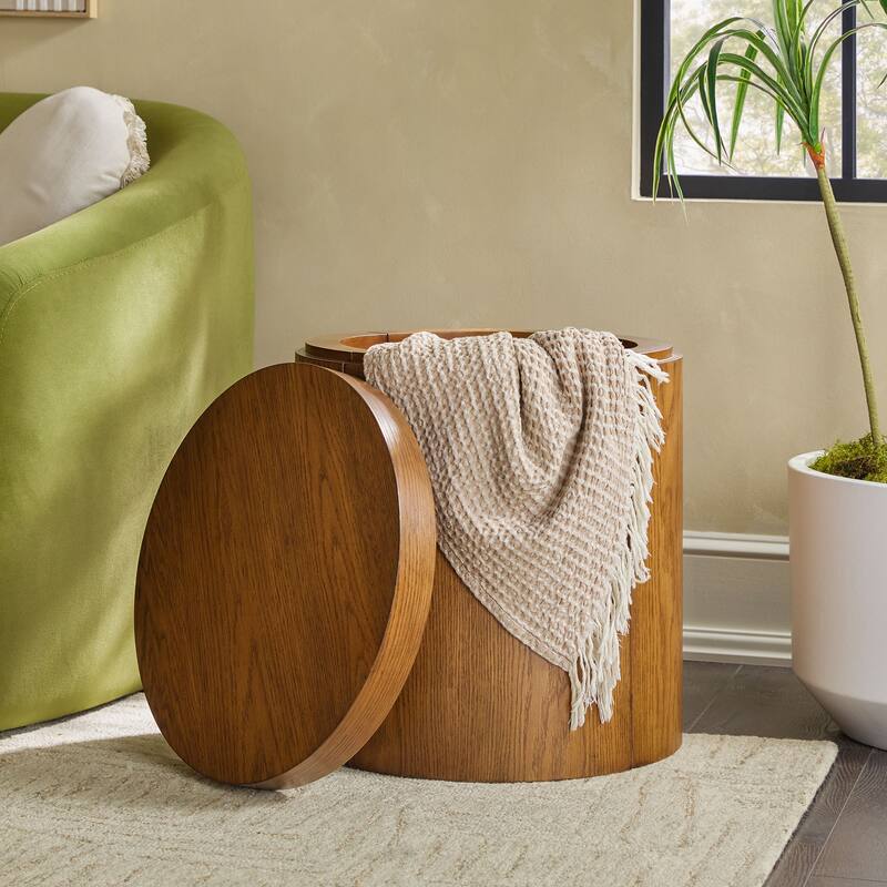 Walker Edison Modern Easy Assembly Oak Veneer Side Table with Storage