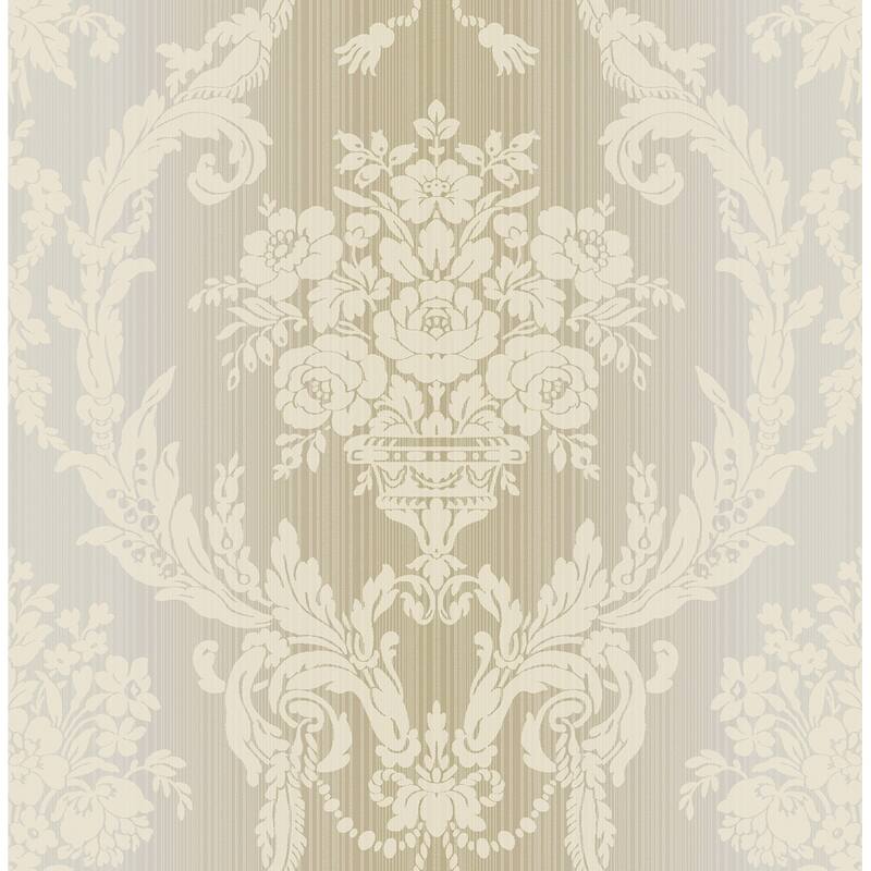 Seabrook Designs Abilene Floral Damask Unpasted Wallpaper - 20.5 in. W x 33 ft. L - Metallic Tan & Grey