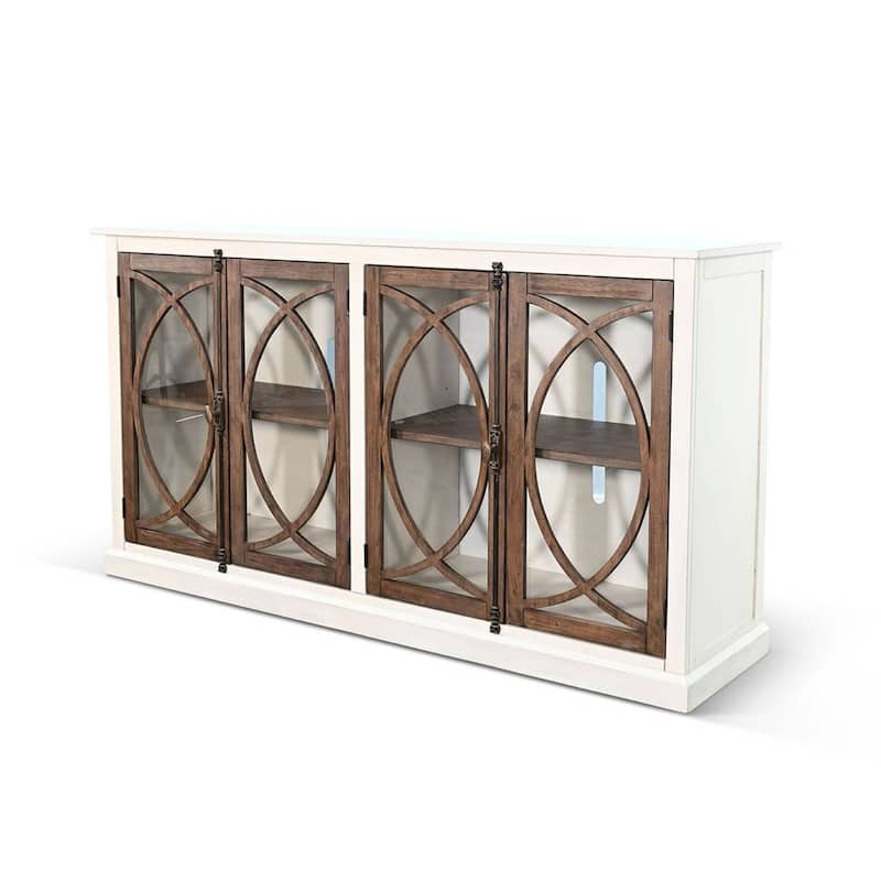 Camie TV Media Console w Glass Doors, 78 Inch, White Mahogany Wood