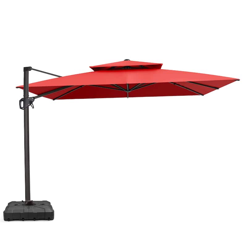 VredHom Patio Outdoor 11 x 11 FT Cantilever-Offset Umbrella with HDPE Base - Red