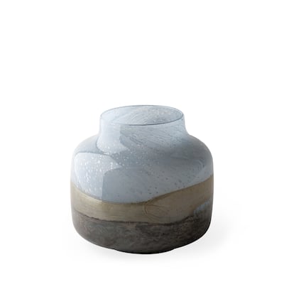 9'' Blue & Brown Seeded Glass Vase – Coastal Bubble Glass Accent for Tabletop, Mantle, or Bookshelf - 10" x 10" x 9"