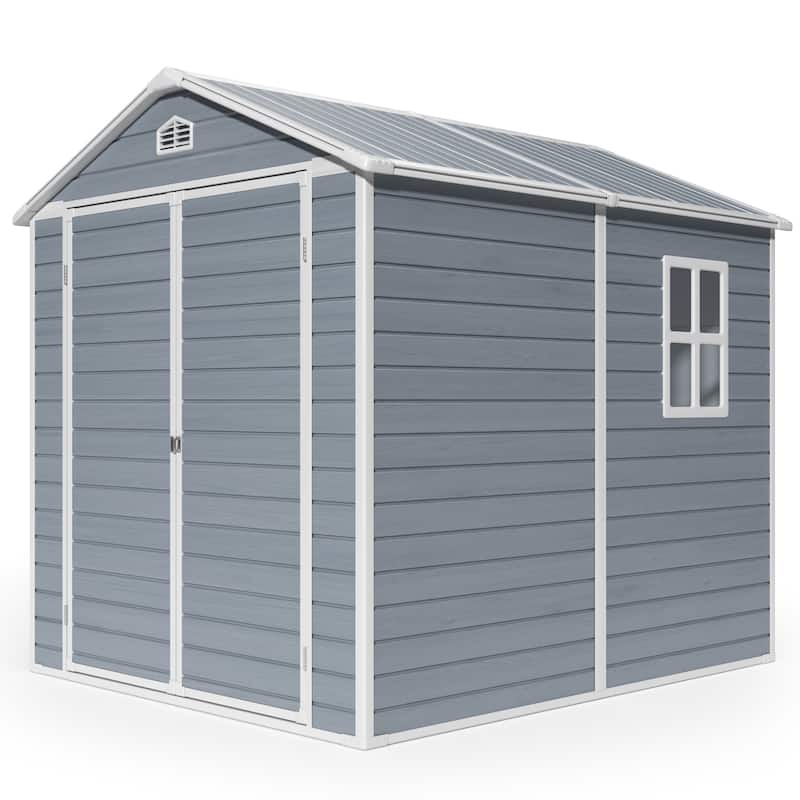 5x3 / 6x4 / 8x6 FT Outdoor Storage Shed with Floor, Resin Garden Tool Shed with Lockable Doors, Waterproof Plastic Storage Sheds
