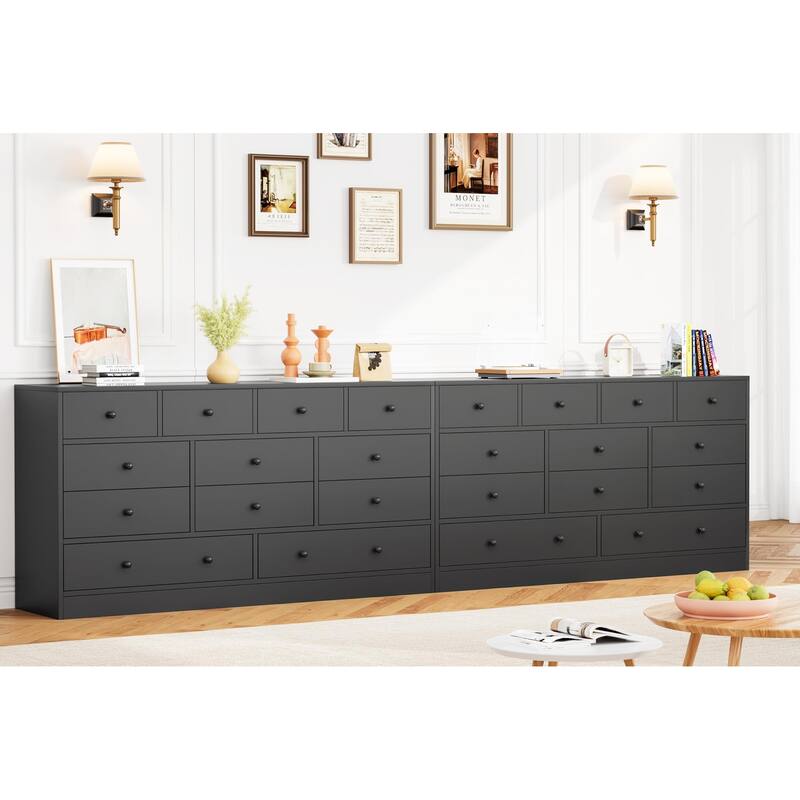 12 Drawer Dresser for Bedroom with Power Outlet, 61 Inch Wooden Storage Cabinet