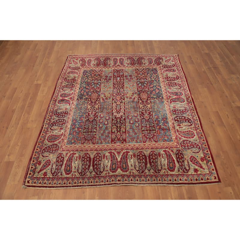 Hand Knotted Oriental 100% Wool Carpet Traditional Floral Navy Blue & Blues Kerman Area Rug - 6' 0'' X 4' 8''