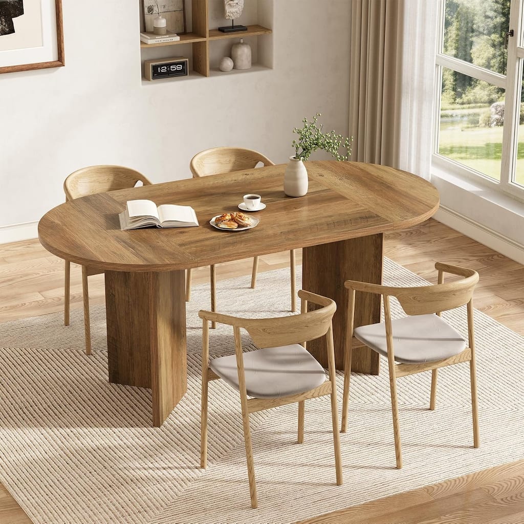 63" Rustic Oval Dining Table with Metal Strip Base for 4-6