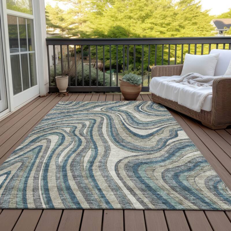 Machine Washable Indoor/ Outdoor Chantille Contemporary Abstract Rug - Teal - 8' x 10'