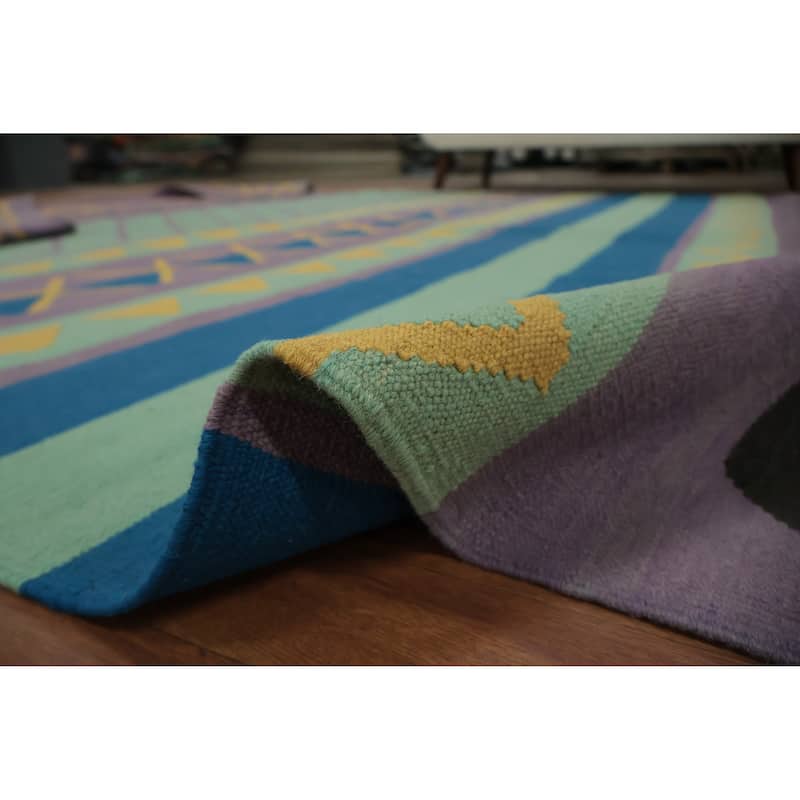 Hand Woven Oriental 100% Wool Carpet Southwestern Tribal Multi-Colored Kilim Area Rug - 12' 4'' X 9' 1''