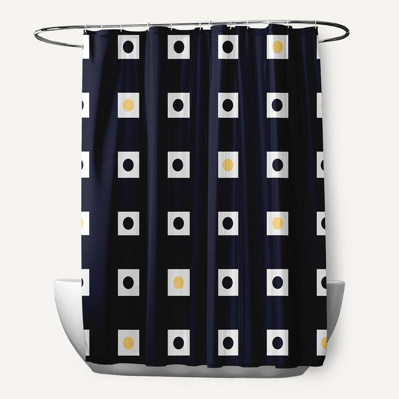 Abstract Checkerboard Geometric Pattern Shower Curtain - Navy