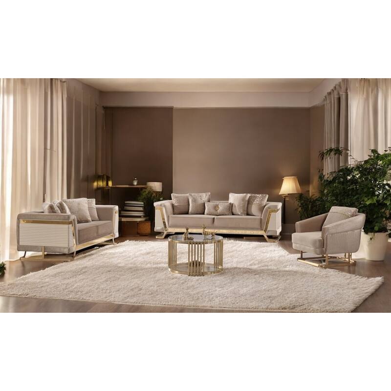 SparkTech 3 Pieces Living Room Sets 2 Sofa 1 Chair - Cream