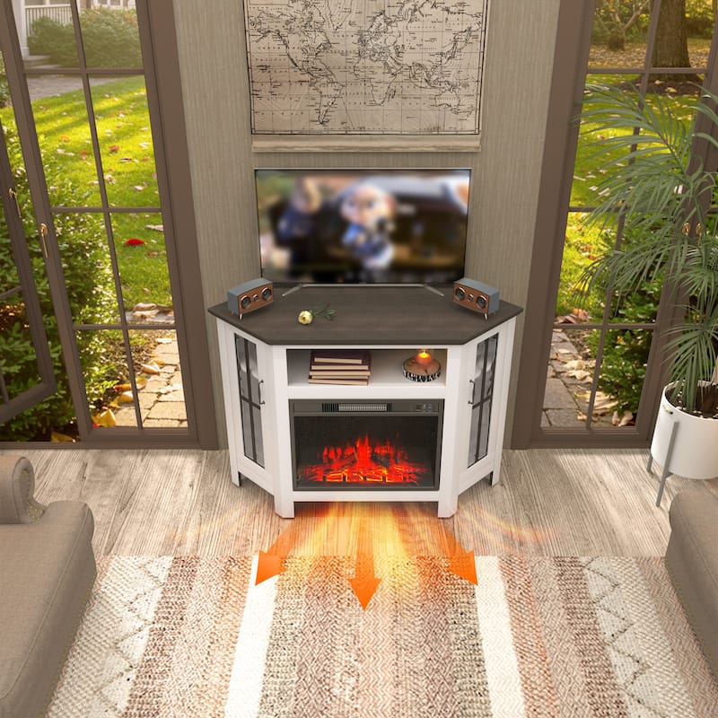 Walnut Corner Fireplace TV Stand Cabinet with 23" Electric Fireplace, Accommodates TVs up to 55", Remote Control Included