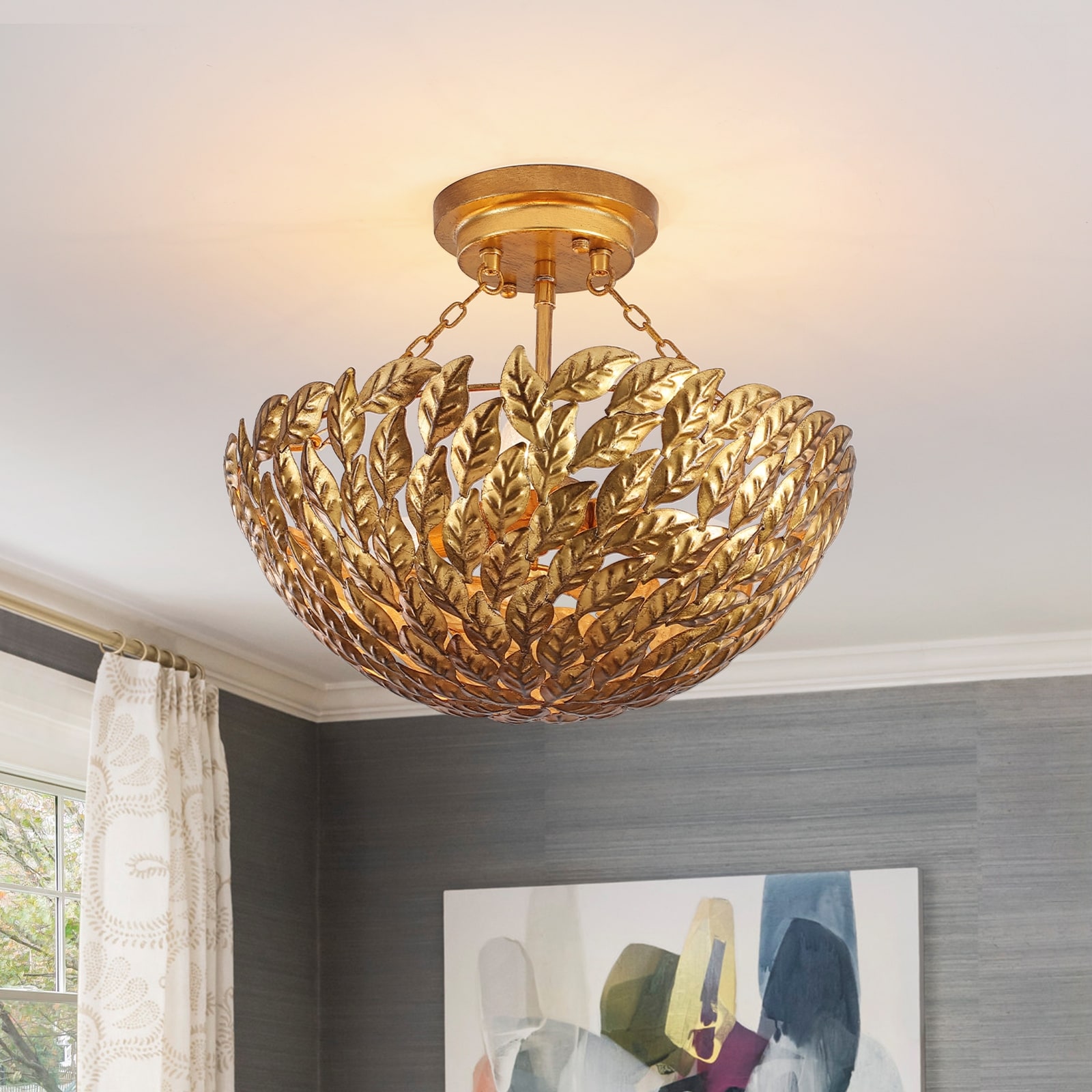 Modern Glam 3-Light Gold Dome Semi Flush Mount Light