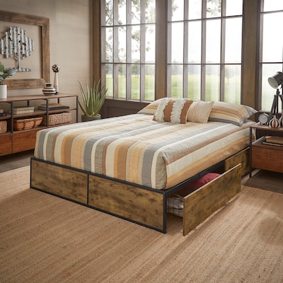 Youngstown Wood Finish Panel Black Metal Platform Bed with Storage Drawers by iNSPIRE Q Modern